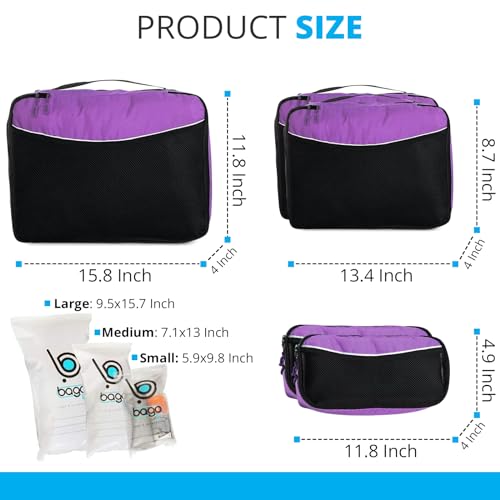 Bago Travel Bundle: 5 Packing Cubes (Purple) & 140L Duffel Bag (SnowDepPurple) Set - Organize and Carry with Ease3