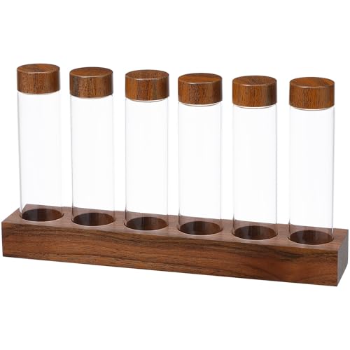 Contenedor de vidrio para café con soporte de madera