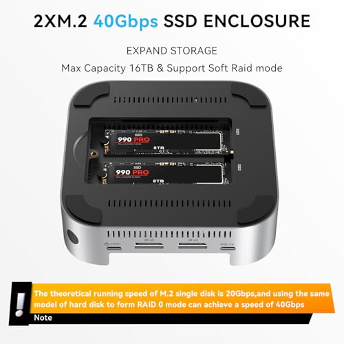 Image of ACASIS 14-in-1 Dock with 40Gbps Dual SSD Enclosure for M4 /M4PRO Mac mini, 3x3.2 USBA 10Gbps, 2xDP 4k@60Hz, SD /TF4.0, PD30W, Software RAID | Up to 16TB