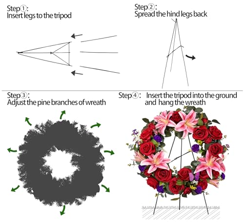 Saxili Cemetery Wreaths For Graves With 30 Inch Easel Stand,Handmade Headstone Wreath Flower With Hanger, Artificial Rose Lily Daisy And Carnation,Red/Pink thumb #4