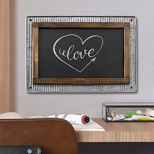 Mygift 12 X 16 Inch Wall Mounted Chalkboard Sign - Rustic Burnt Wood Frame Chalk Message Board On Galvanized Corrugated Metal - Small Memo Display Chalkboard #TOP4