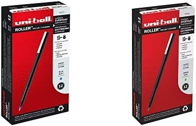 uni-ball Bolígrafos enrollables de punta fina de micropunta, 0.020in, azul, paquete de 12 bolígrafos y bolígrafos de punta única, micro punta