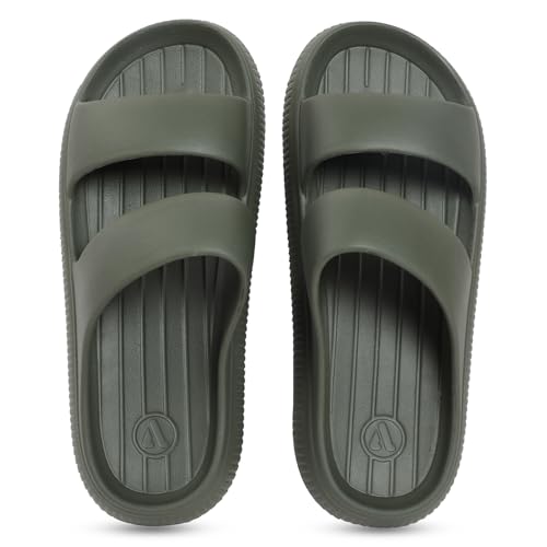 Image of Aqualite Men's Slides Slippers | Slip-On Comfort Flipflop Flat Base, Anti-Skid Sole & Lightweight | Casual Home & Outdoor Sandal for Men