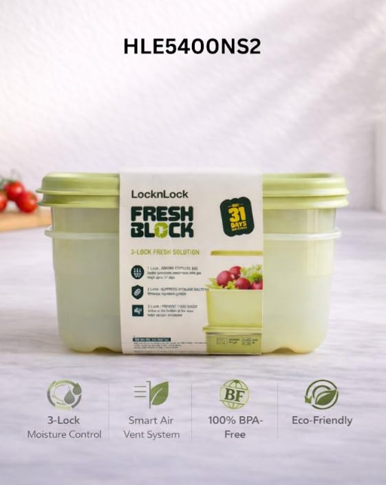 Image of LocknLock Fresh-Block Food Storage Container 1.5L Set of 2 | Storage Containers for Fridge | Vegetable & Fruit Storage Containers for Fridge, Airtight Storage, BPA Free, Microwave & Dishwasher Safe