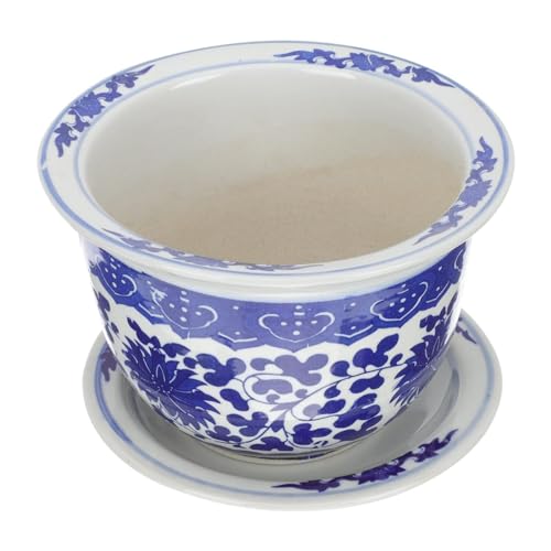 fUfIzU Maceta De Cerámica China, Macetero De Cerámica Azul Y Blanco, Macetero De Porcelana, Platillo Decorativo con Bandeja para Platillo para Plantas De Interior Y Exterior