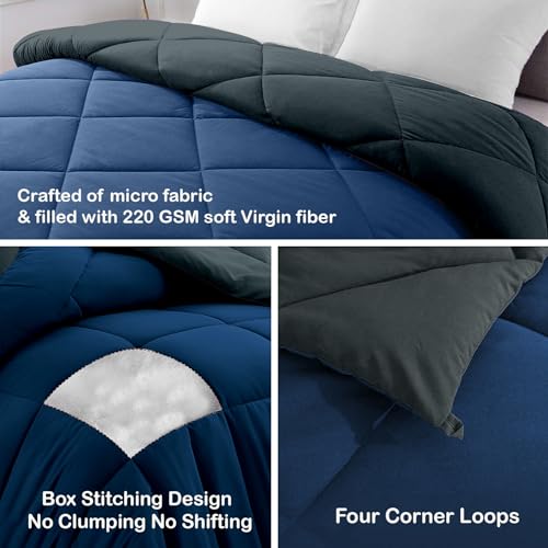 Image of AYKA Reversible Comforter 220 GSM Microfiber Reversible AC Comforter /Blanket for Winter /Quilt /Duvets for King Size Double Bed Comforter(90 * 100, Navyblue & Charcoal)| TC - 220