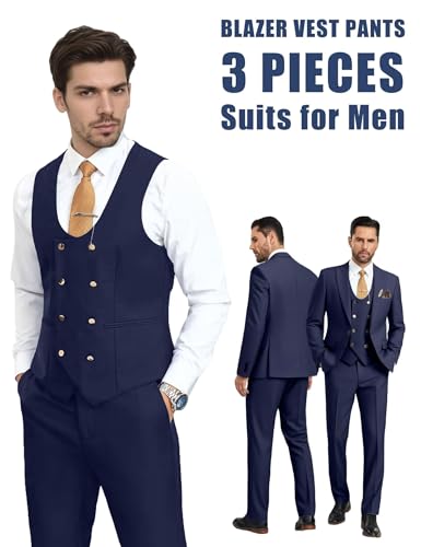 Wehilion Men's Slim Fit Suit Set Double Breasted, 3 Pieces Formal Bussiness Suits for Men Wedding Prom Suits2