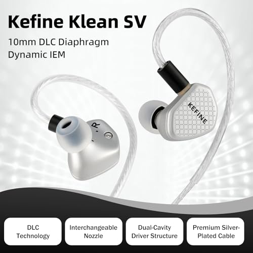 Image of HiFiGo Kefine Klean SV in Ear Monitor,10mm DLC Diaphragm Dynamic Driver IEM HiFi Earphones,Wired Gaming Earbuds with Replaceable Nozzles,Detachable Silver-Plated Cable for Audiophile (3.5mm, Sliver)