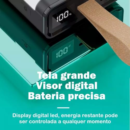 Carregador sem fio Universal Portátil Power bank Turbo 20000mah com 4 cabos saída USB Tipo C/Micro U