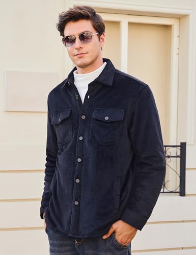 Cotrasen Men's Flannel Jackets Plaid Sherpa Lined Fleece Shirt Long Sleeve Jackets with Pockets Casual Work Heavyweight4