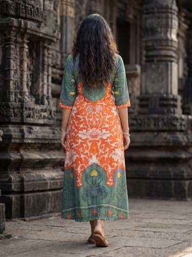 Image of HELLCAT Floral Brown Women Dress|New Trending Dress for Women|Western 3 /4 Sleeve A-line
