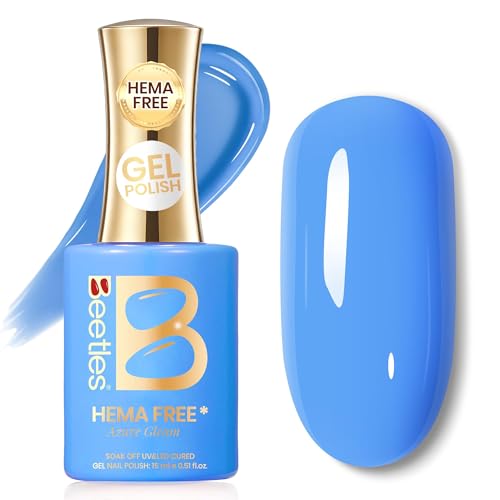 Image of Beetles Blue Gel Nail Polish - Azure Gleam 15ML Full Size /0.51Fl Oz, HEMA-Free Bright Neon Blue Gel Polish,Soak Off UV LED Lamp Nails Art, Manicure Salon DIY Neon Nails