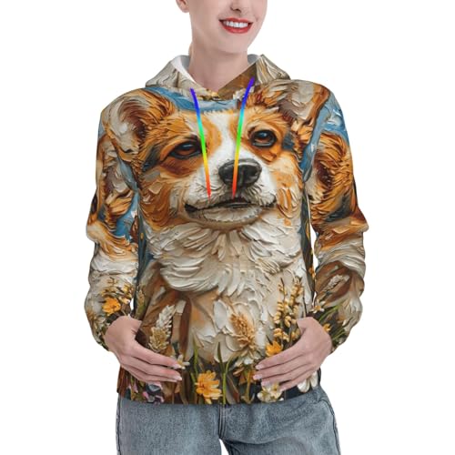 Sweat Corgi à capuche ajusté contre le froid avec poche kangourou