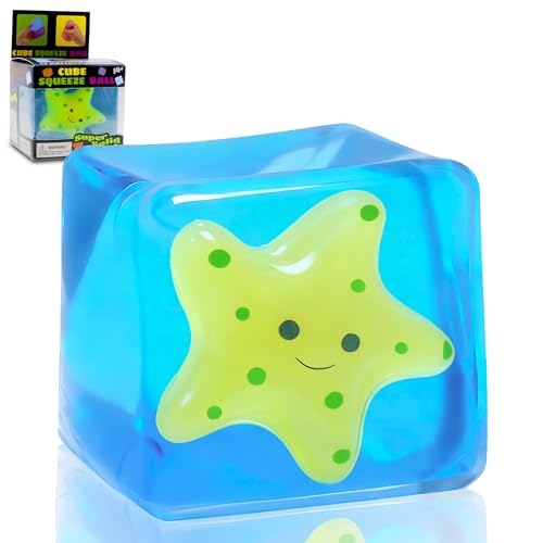 Squishy Stretchy Sensory Fidget Toys Stress Cube for Kids Adults, Glow in The Dark Gel Filled Squeeze Ice Cube for Boys Girls, Slow Rising Stress Ball for Anxiety Relief for Autism, Gift (Starfish)