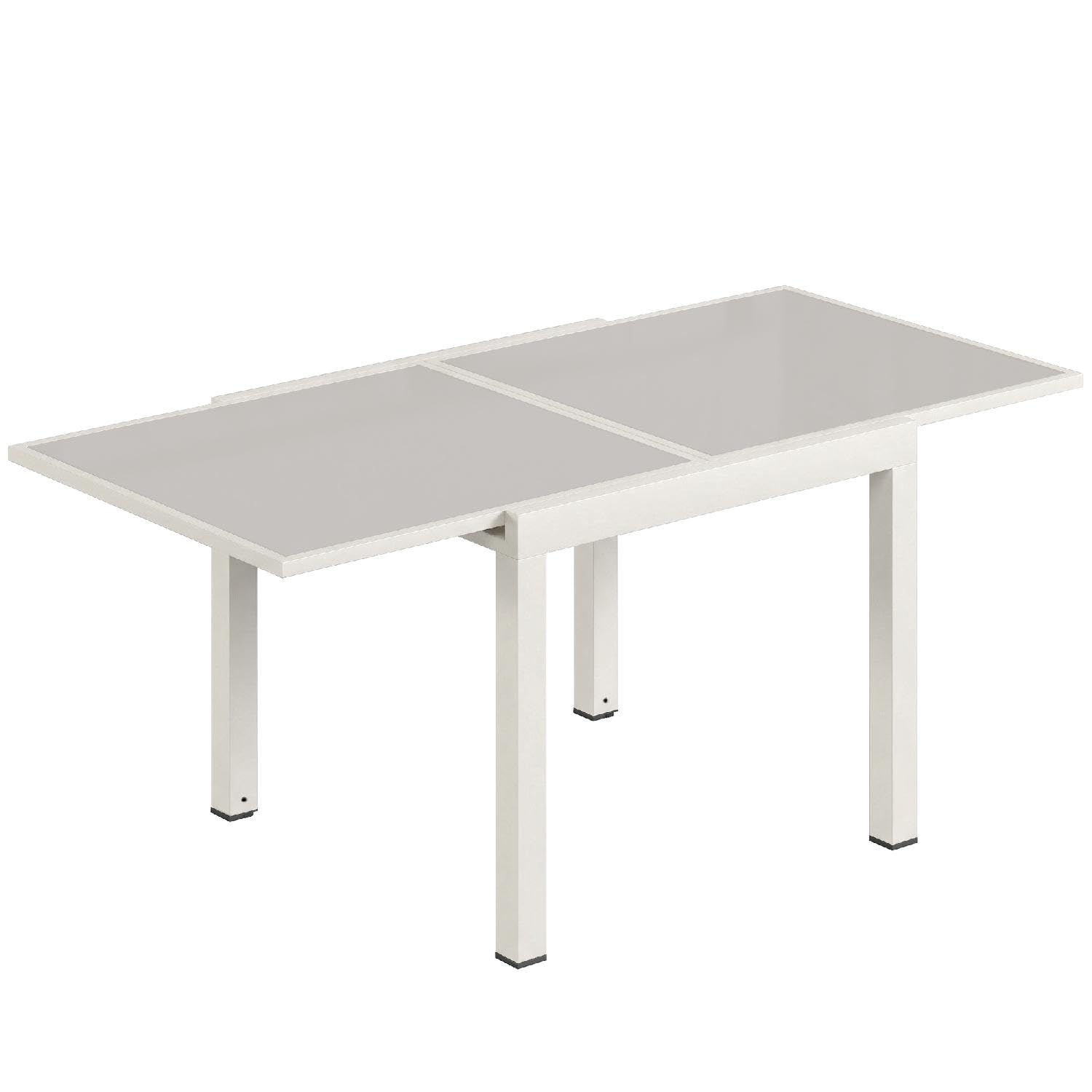 Tavolo da Esterno Giardino, Allungabile, Quadrato, in Alluminio/Vetro Temperato, 90-180x90x75 cm, Bianco Crema