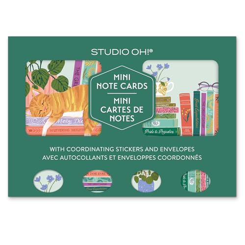 Image of Studio Oh! Cozy Reads Blank Note Card Set with Envelopes and Stickers 12 Pack Assorted Greeting Cards, 260 GSM Textured Paper Stationery for Thank You Cards, Birthday Cards, Gift Card Envelopes