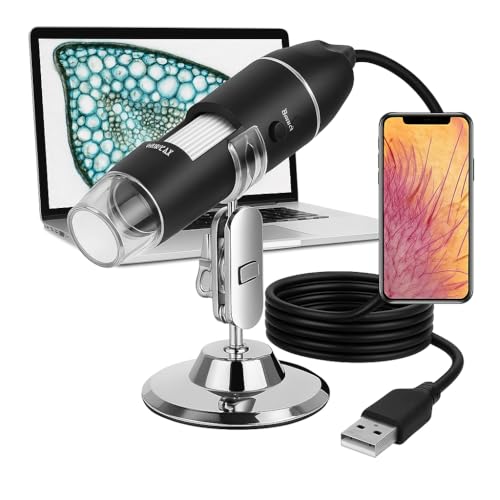Microscopio Digital USB 1600x con Luz LED Ajustable – portátil - Compatible con Windows y Mac – endoscopio con Foto y Vídeo, para Estudiantes, Laboratorio, Electrónica, Botánica y Más