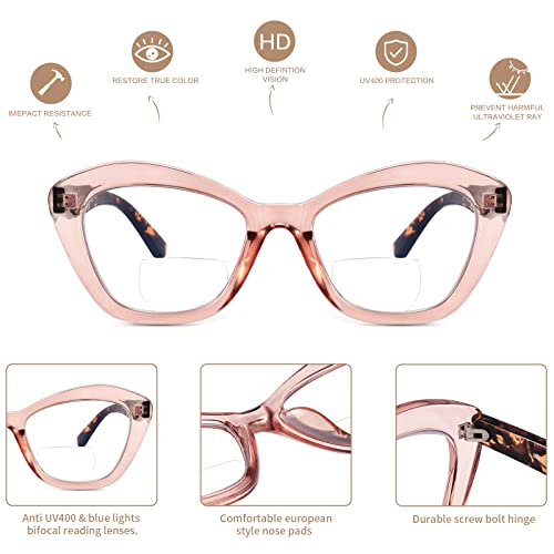 Bifocal Reading Glasses For Women Blue Light Blocking Computer Reader With Clear Top Oversized Cat Eye Frame No Line Large Stylish Ladies Eyeglasses 3Pack +1.50 #TOP3