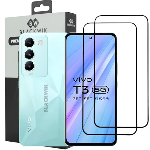 Image of Blackwik Tempered Glass Screen Protector for iQOO Z9 5G / iQOO Z5 5G / Vivo T3 5G with Edge-To-Edge Protector Coverage | Easy Installation Kit (Black) (Pack Of 2)