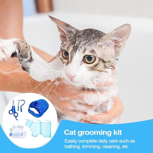 Bolsa de baño de gato y kit de ducha anti scratch con cortaúñas 7