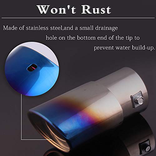 Ryanstar Universal 1.5"-2"(1.0L-2.0L) Stainless Steel Exhaust Muffler Tip Pipe Car Oval Rear Exhaust Straight Tailpipe Muffler Modification Blue Burnt #TOP2