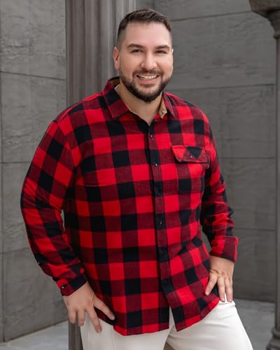 PINKMARCO Men’s Big & Tall Flannel Shirt: Button Down Plaid Shirt for Men, Long Sleeve Casual Shirt for Office Vacation3