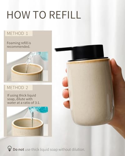 Image of BosilunLife Foam Soap Dispenser - Ceramic Foaming Hand Dispenser for Bathroom Modern Farmhouse Small Soap Dispenser Hand Pump Dispenser for Kitchen Sink (Greige with Speckle, Foam Pump)