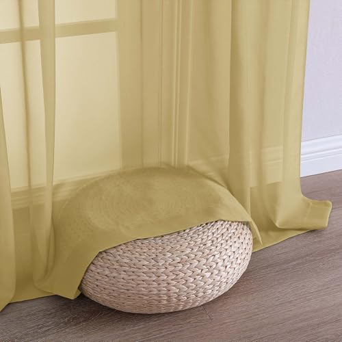 Image of OWENIE Sheer Curtains 84 Inches Long 2 Panels Set, Sheer Gold Curtains for Living Room Bedroom 59 Inch Extra Wide, Modern Voile Filmy Rod Pocket Drapes, 2 Pcs, Each 59 W x 84L, Gold