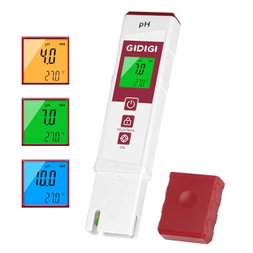 GIDIGI Compteur de pH d'eau avec affichage couleur, compteur de pH numérique professionnel, kit d'étalonnage du pH analyseur de qualité de l'eau pour...