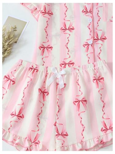 Image of Verdusa Women's 2 Piece Tie Dye Pajamas Set Short Sleeve Button Down Top and Ruffle Shorts