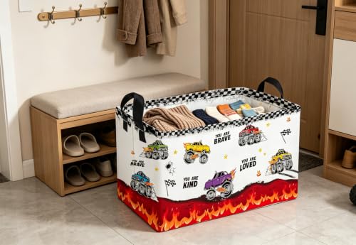 Image of Essme Rectangular Car Basket,Cute Storage Bins Organizer with Handles for Room Decor, Shelf Basket.(Flame car