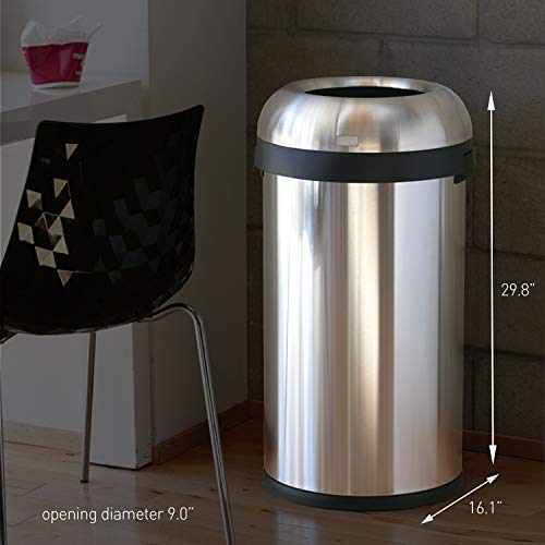 Image of simplehuman 60 Liter / 16 Gallon Bullet Open Top Trash Can, Commercial Grade Heavy Gauge Dark Bronze Stainless Steel