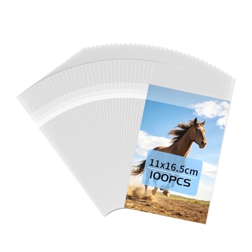 Svaldo Petit Sachet Cellophane Autocollant, 100 Pièces 11 * 16.5cm Sachet Transparent Adhésif, Sac Plastique avec Fermeture Adhésive, pour Photos, Cartes Postales, Artisanat