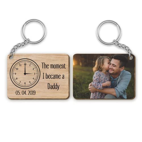 GODMERCH Personalized First Dad Wooden Keychain, The Moment I Became