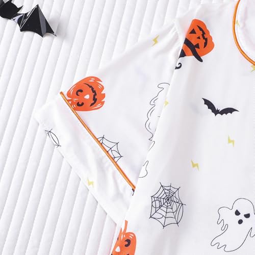 Halloween Pajama Sets for Women 2 Piece Ghost Pumpkin Print Shirts and Pajamas Shorts Button Down Short Sleeve Sleepwear - Image 6