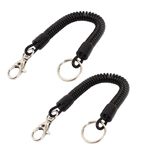Anneau stretchy coil clef porte-clés noir avec fermoir pince de homard courroie spirale x2