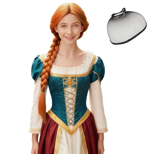 Image of S-noilite Princess Fiona Braided Wigs Light Auburn Long Braided Wig for Women's Orange Costume Wig for Halloween Cosplay Party