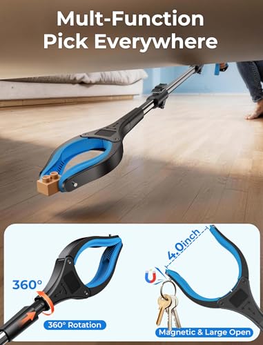 Image of 32 inch Grabber Reacher Tools, 2 Pack Upgraded Strong Foldable Reacher Grabber Heavy Duty Pickup Tool, 4 inch Wide Claw Opening & 360 Rotating Jaw & Magnet Lightweight Grabber Tool for Senior Patient