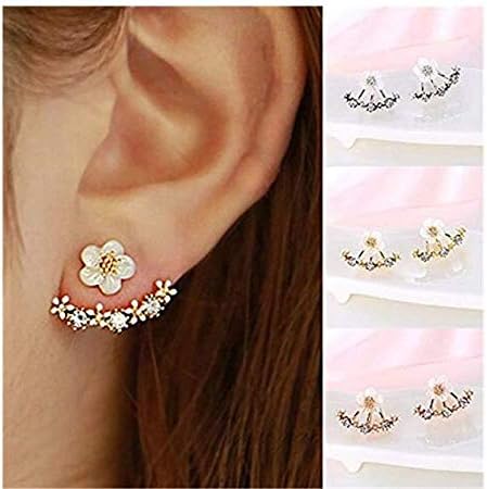 XINSHUN Women Fashion Accessories Crystal Stud Earrings Boucle d'oreille Femme Flower Earrings Gold Bijoux Jewelry(Silver)