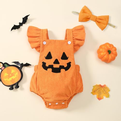 My First Halloween Baby Girl Outfit Newborn Pumpkin Bubble Romper Bodysuit Corduroy Overalls Infant Ghost Clothes4