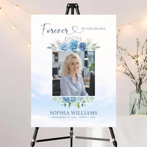Personalized Forever In Our Hearts In Loving Memory Welcome Sign, Funeral Welcome Sign with Photo, Memorial Picture Board, Memorial Sign, Celebration Of Life Decoration, Memorial Decorations #6