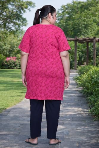 Image of RYSH Women's All-Over Printed Cotton Plus Size Longline T-Shirt with Pockets