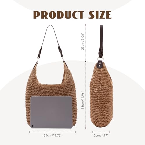 Bolso Hobo grande de paja tejido para mujer miniatura 5