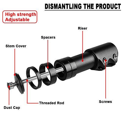 AMYIPO Bicycle Fork Stem Extender Bicycle Handlebar Neck Extender Aluminium Alloy Stem Riser Suitable for Mountain Bike, Road Bike (Black) - Thumbnail 4