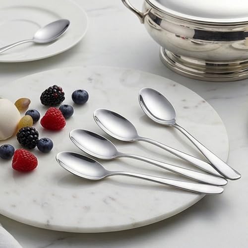 Image of 6.4 inch Sterling Silver Dessert Spoons Set of 4 - Food-Grade 18 /8 Stainless Steel Teaspoons, Durable Mirror Polished Silverware Spoons, Perfect for Home, Restaurant, and Gifting