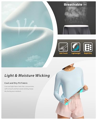 Image of Soothfeel Lightweight Long Sleeve Workout Tops for Women Gym Running Shirts | Quick Dry, Breathable, Moisture Wicking, UPF 50+ Sun Protection, Athletic Shirts for Running, Gym, Exercise, Yoga, Hiking