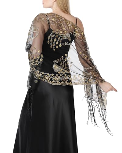Women's 1920s Sequin Peacock Shawls Wraps Bridal Flapper Evening Scarf for Dresses Formal Party Wedding Harlem Night