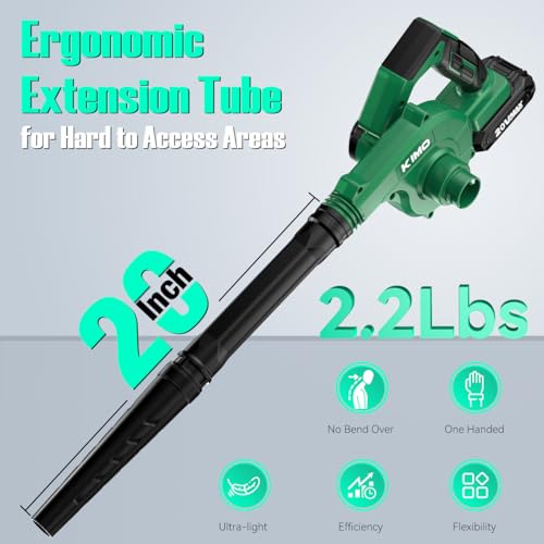 Image of KIMO Cordless Leaf Blower and Vacuum Combo 4 in 1, 3 Nozzles for Inflation and Deflation, 190MPH /260CFM, Smart Panel with 3 Modes, 20 inch Extended Tube, 2000mAh Battery Cordless Blowers for Lawn Care