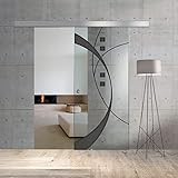 BOSS Black Glasschiebetür Innenbereich Modell SHINE 95x215 cm (60/85/95 cm) Anthrazit Nanobeschichtet Sandgestrahltes Muster Klarglas 8 mm Komplett Hardwaresystem (95x215 cm, RECHTS)