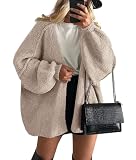 PRETTYGARDEN Womens Oversized Cardigan Sweaters 2025 Fall Long Lantern Sleeve Knit Open Front Lightweight Sweater (Grey Beige,Small)